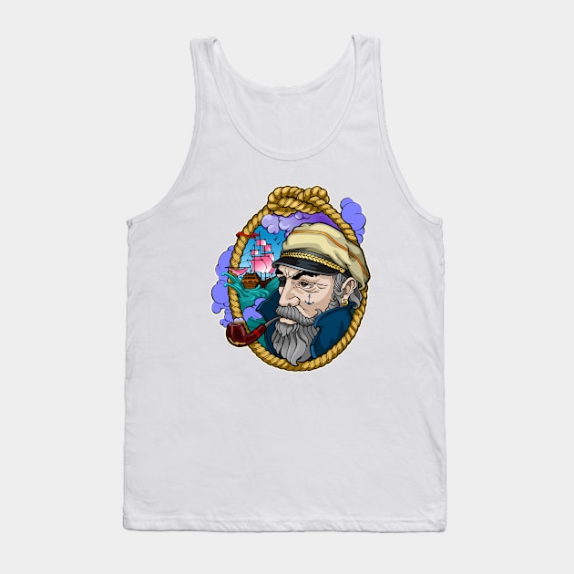 Sailor Captain Portrait Tank Top by Mako Design 